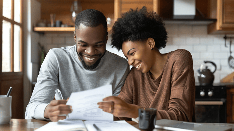 A couple happily making their estate plan