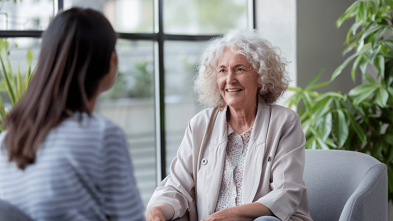 An elderly woman working on a trust